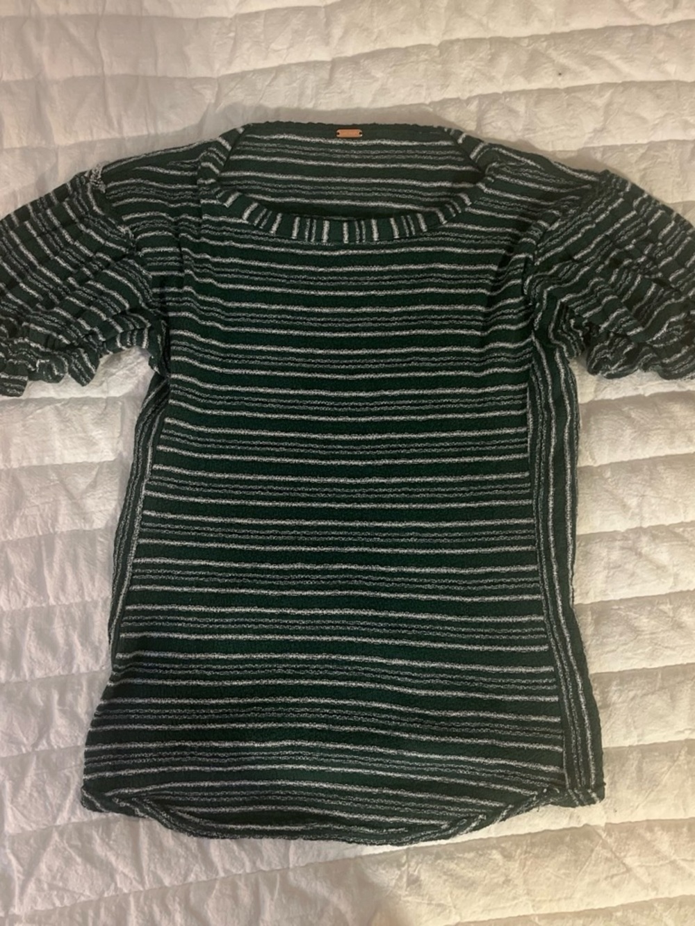 Free People Green and White Striped Knit Shirt